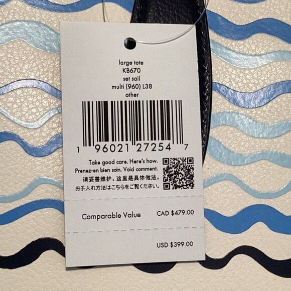 KATE SPADE SET SAIL LARGE LEATHER TOTE BAG BEACH SUMMER WITH COSMETIC WRISTLET - Picture 8 of 8